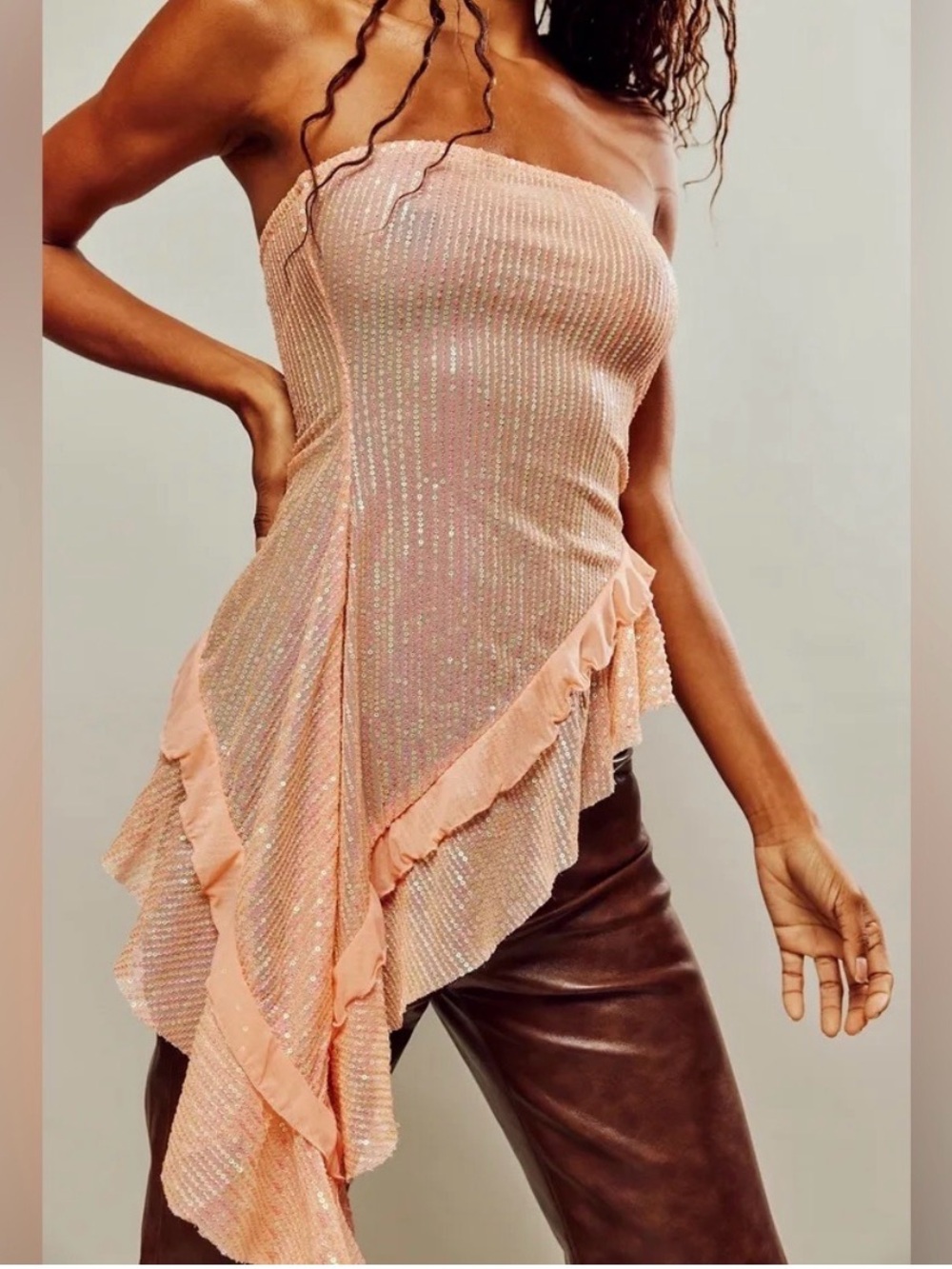 Free People Taylor Sequin Summer Asymmetric Top XL - Picture 7 of 7